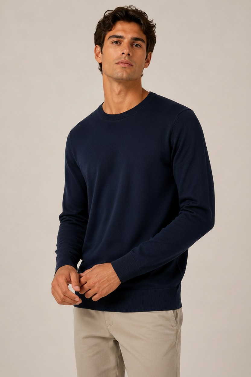 Maglione Girocollo In Lana Merino Con Logo Bandierina Ricamato