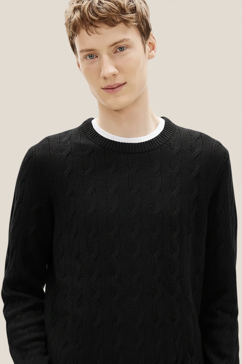 Maglione Girocollo In Lana Intrecciata Con Logo Bandierina Ricamato