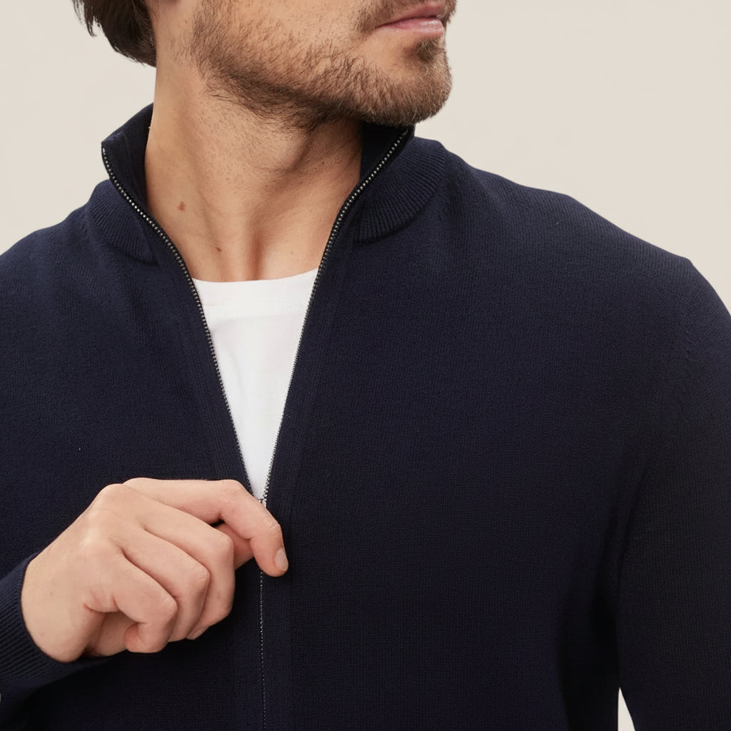 Cardigan Full Zip In Misto Cashmere Con Logo Bandierina Ricamato
