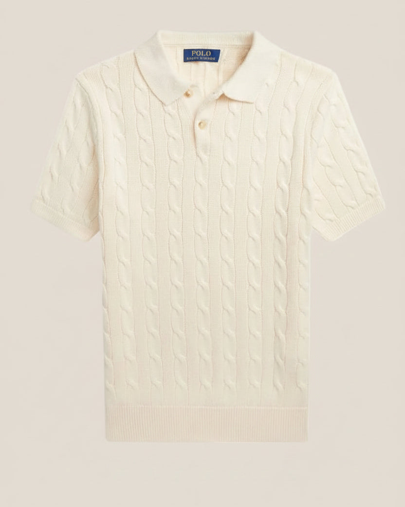 Cable-Knit Cotton Polo-Collar Sweater