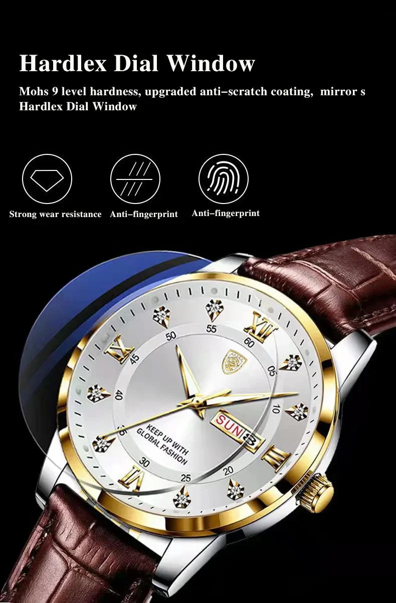 POEDAGAR Classic Day-Date Leather Watch
