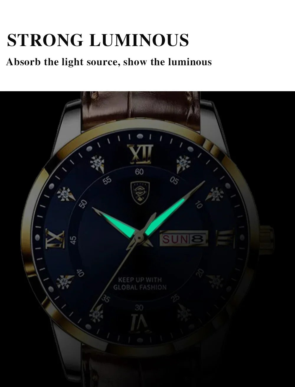 POEDAGAR Classic Day-Date Leather Watch