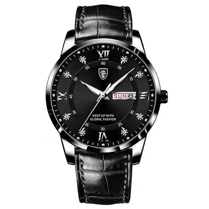 POEDAGAR Classic Day-Date Leather Watch