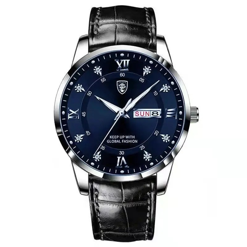 POEDAGAR Classic Day-Date Leather Watch