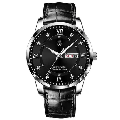 POEDAGAR Classic Day-Date Leather Watch