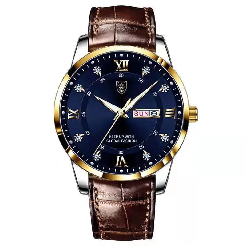POEDAGAR Classic Day-Date Leather Watch