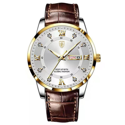 POEDAGAR Classic Day-Date Leather Watch