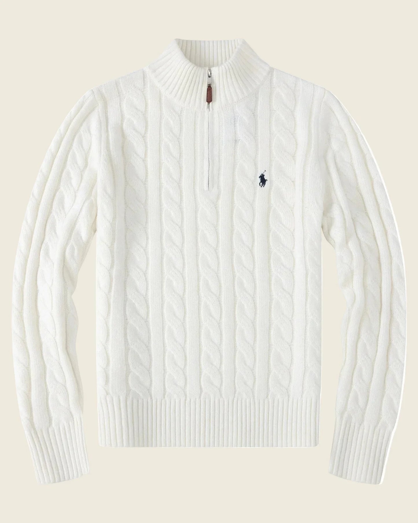 Chunky Cable-Knit Cotton Quarter-Zip Sweater