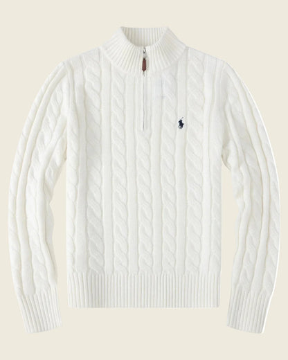 Chunky Cable-Knit Cotton Quarter-Zip Sweater
