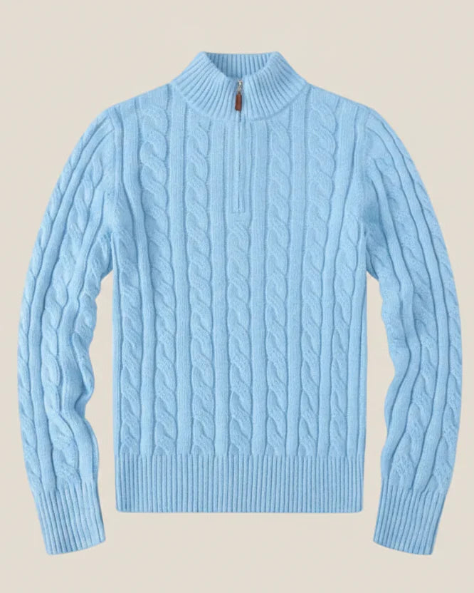 Chunky Cable-Knit Cotton Quarter-Zip Sweater
