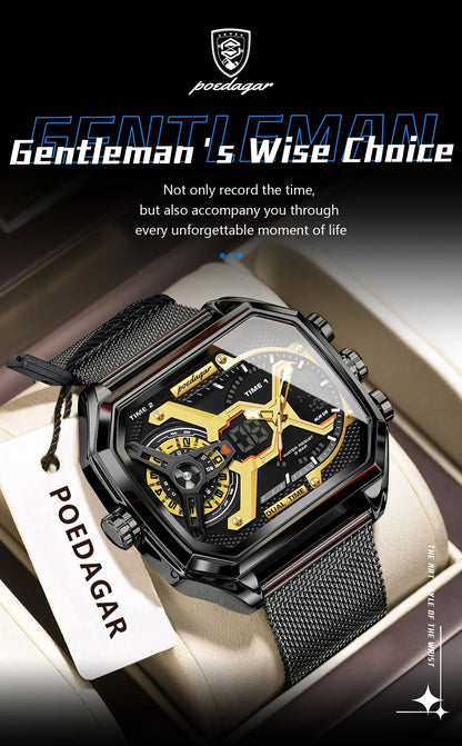 POEDAGAR Tactical Dual Display Chronograph Watch