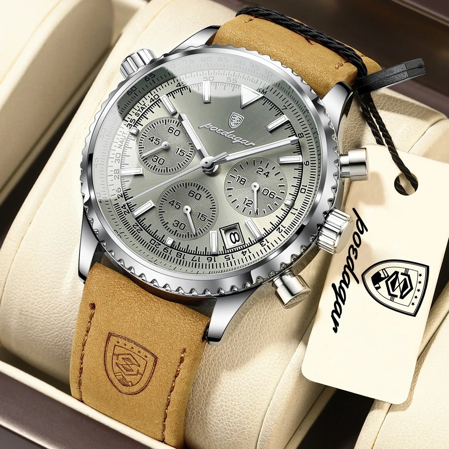 POEDAGAR Chrono Leather Watch