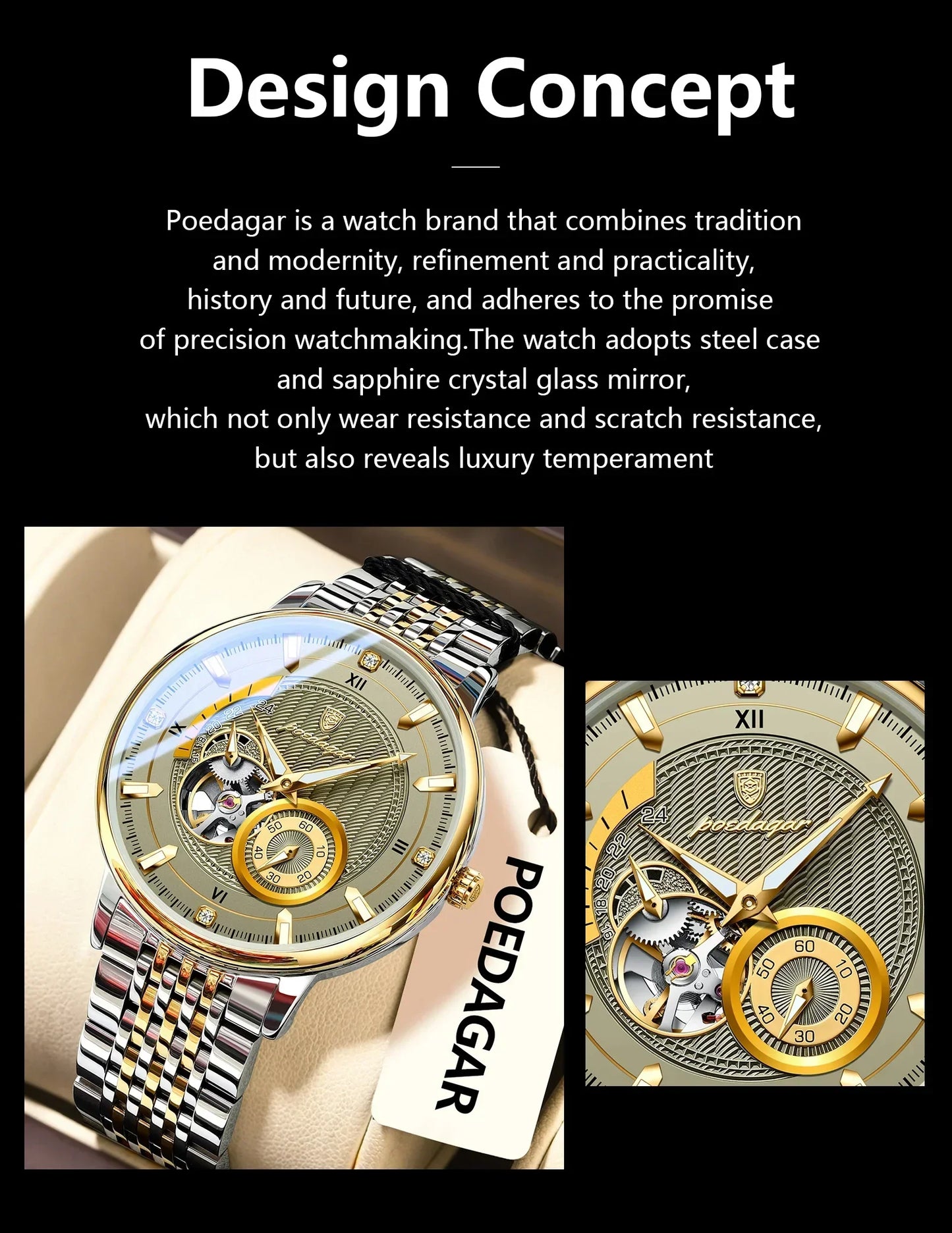 POEDAGAR Prestige Skeleton Automatic Watch