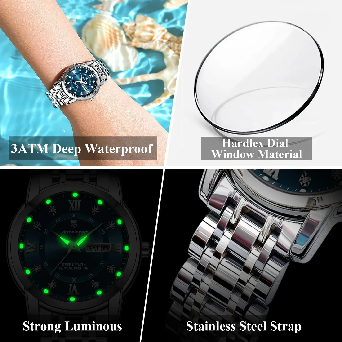 POEDAGAR Elegant Steel Watch
