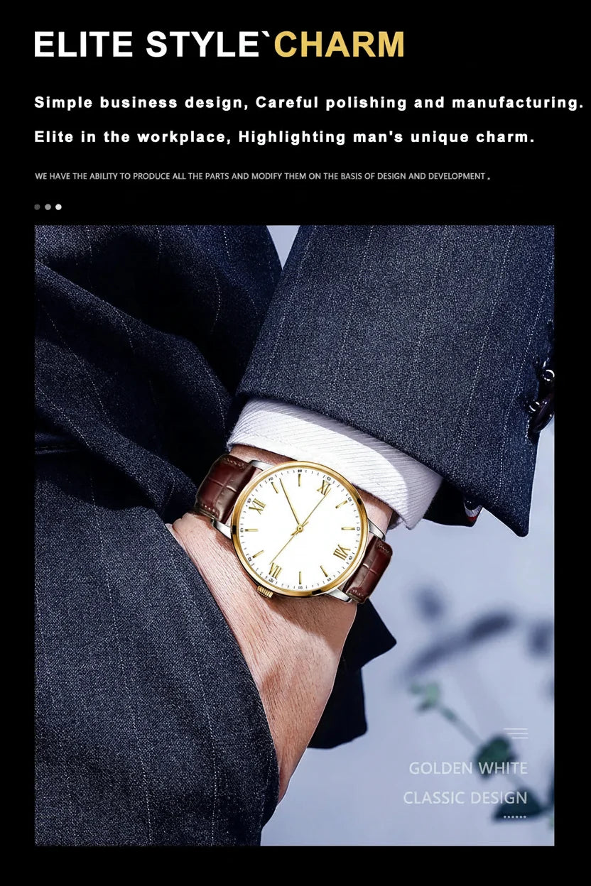 POEDAGAR Minimal Date Leather Watch