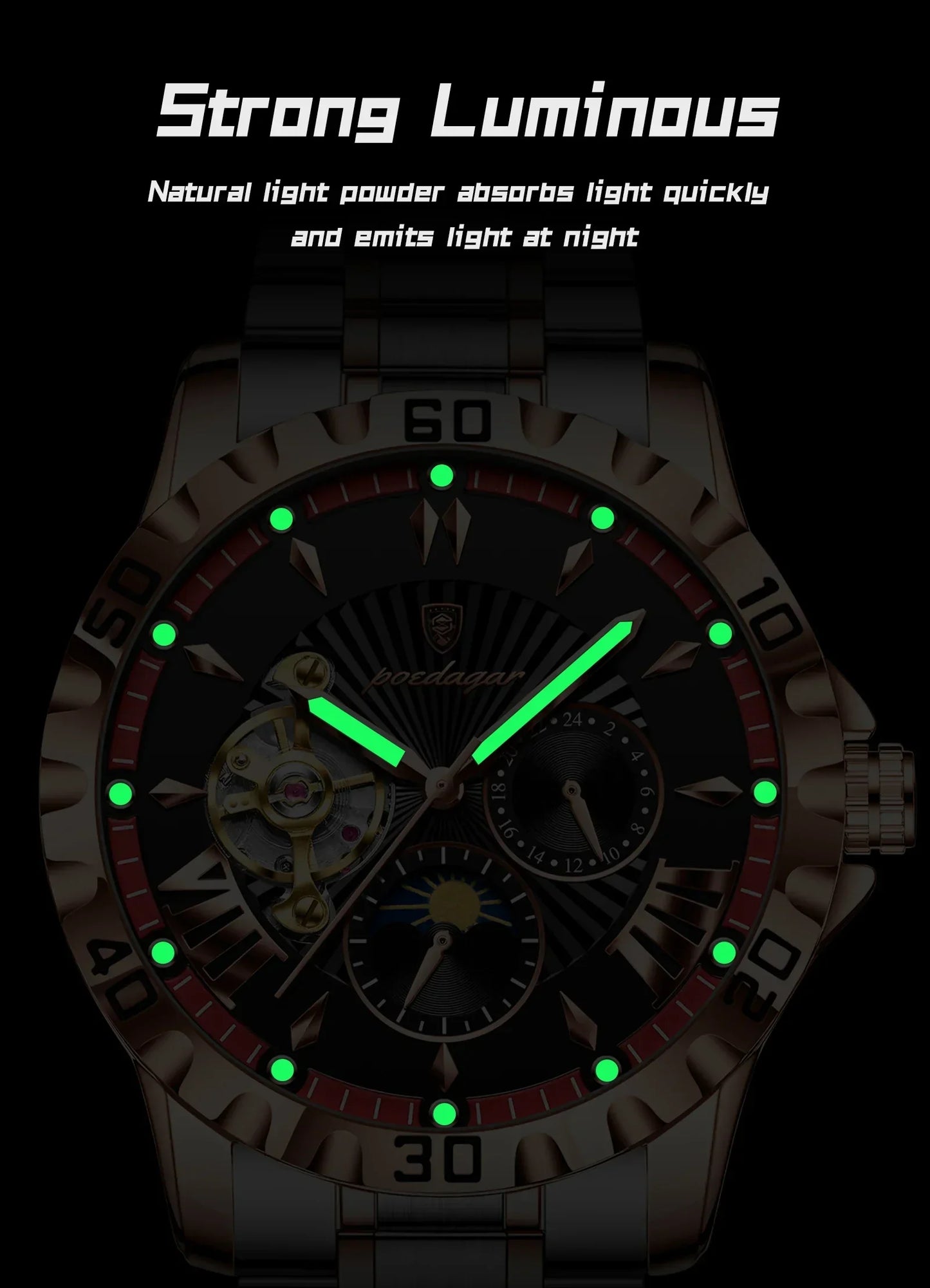 POEDAGAR Prestige Automatic Skeleton Sport Watch