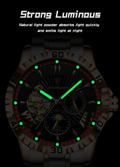 POEDAGAR Prestige Automatic Skeleton Sport Watch