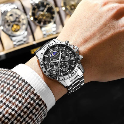 POEDAGAR Chrono Steel Watch