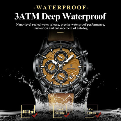 POEDAGAR Vintage Chrono Leather Watch