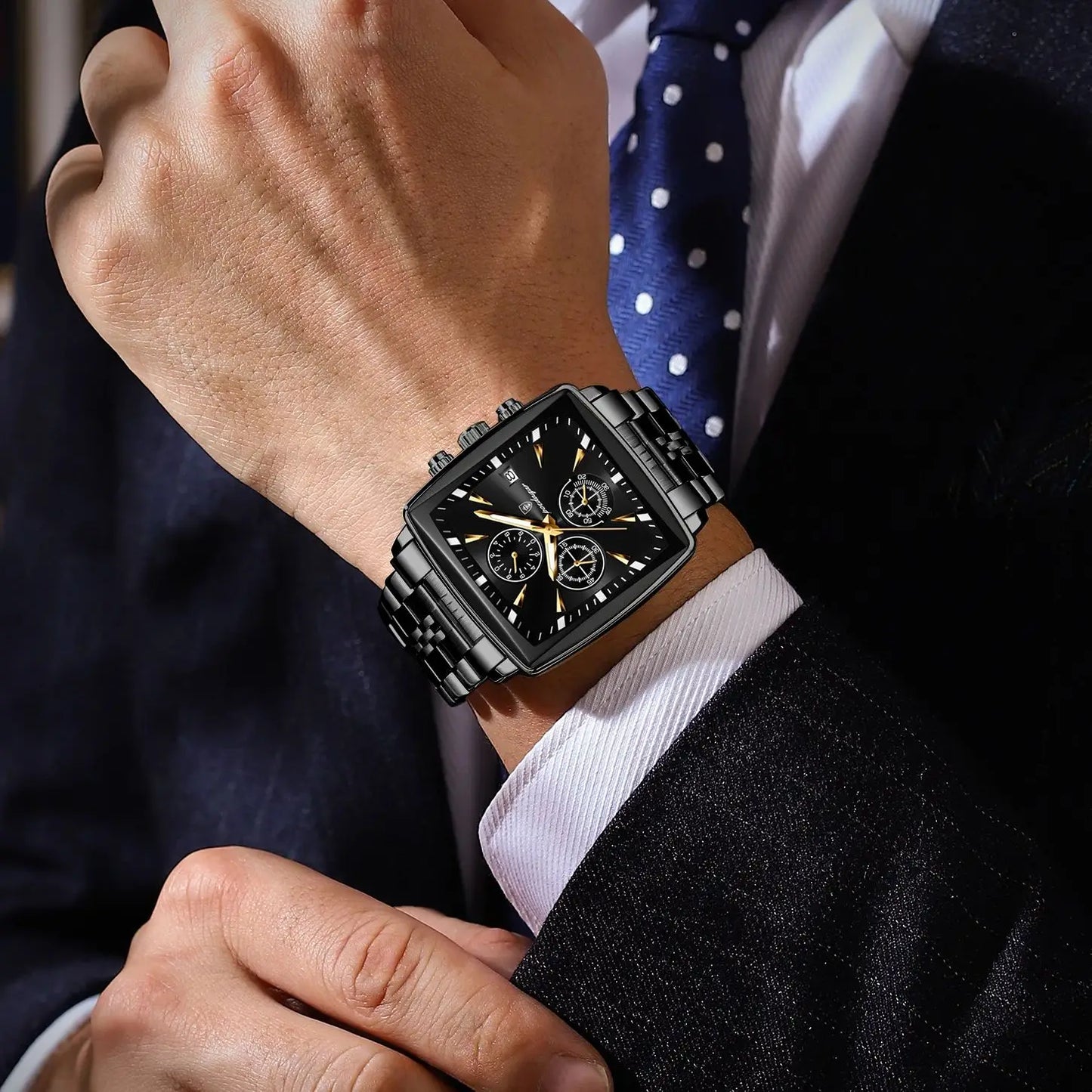 POEDAGAR Prestige Square Chronograph Watch