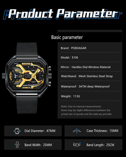 POEDAGAR Tactical Dual Display Chronograph Watch