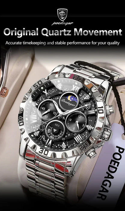 POEDAGAR Chrono Steel Watch
