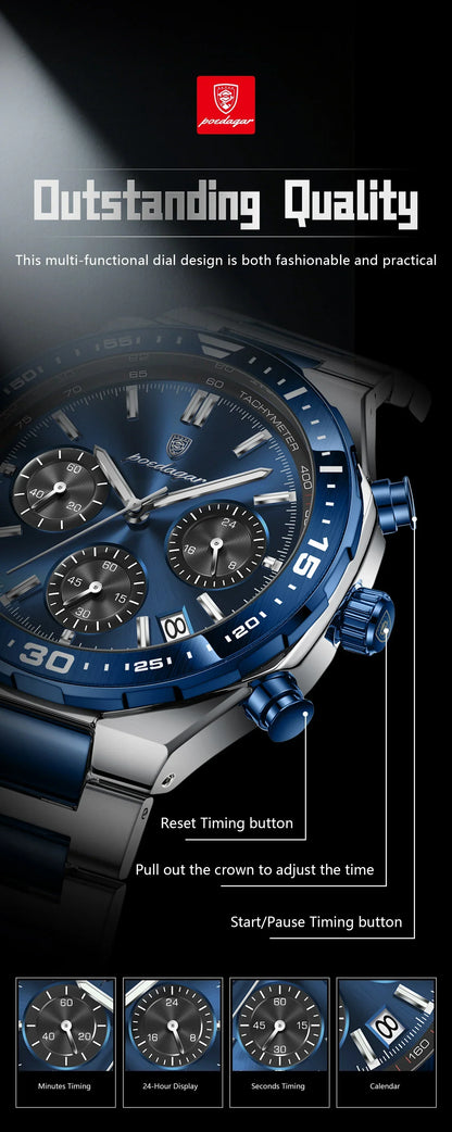 POEDAGAR Chrono Steel Watch