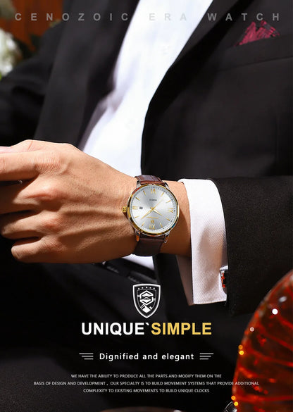 POEDAGAR Minimal Date Leather Watch
