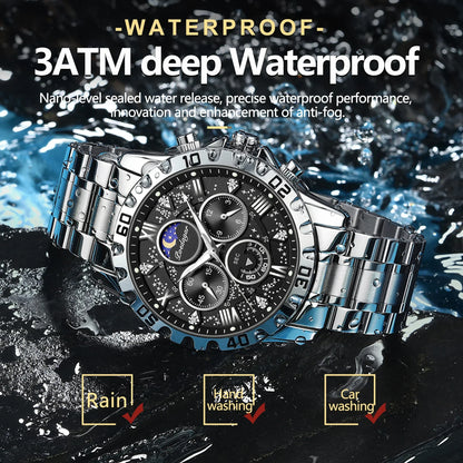 POEDAGAR Chrono Steel Watch