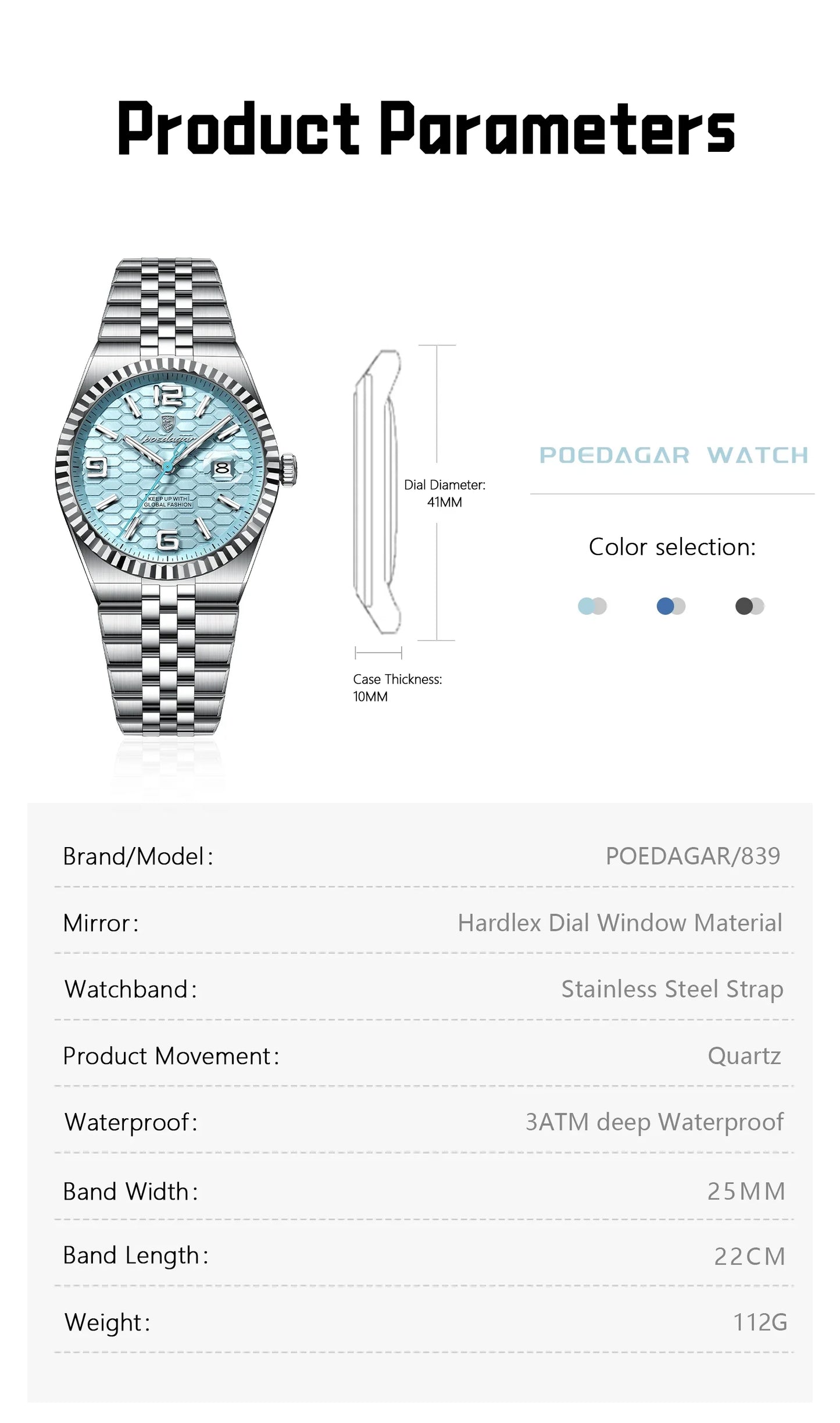 POEDAGAR Royal Steel Watch