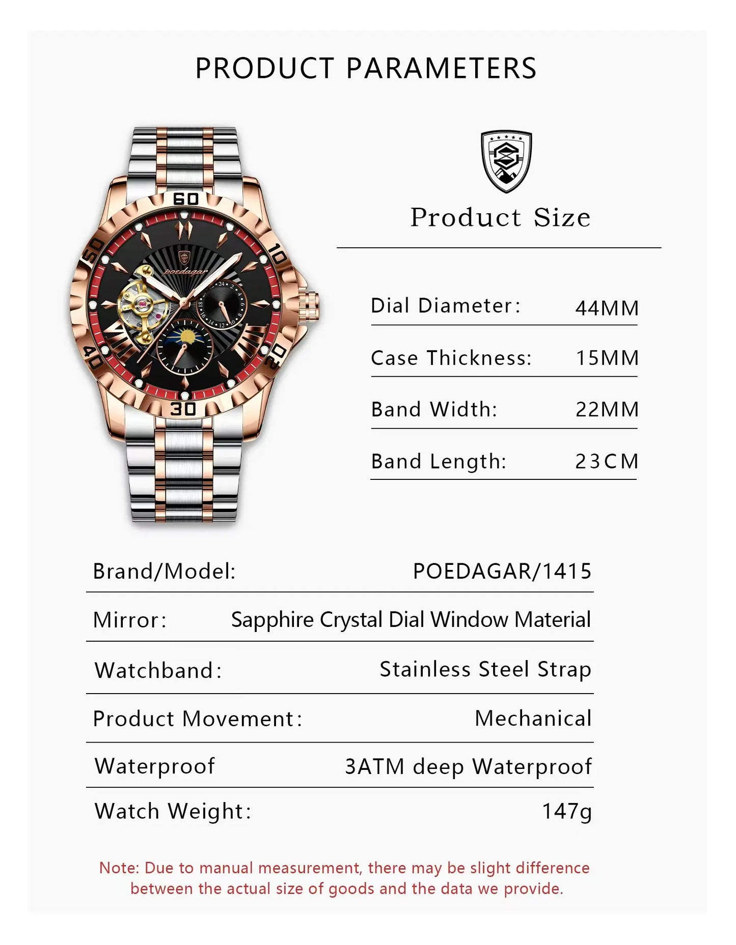 POEDAGAR Prestige Automatic Skeleton Sport Watch