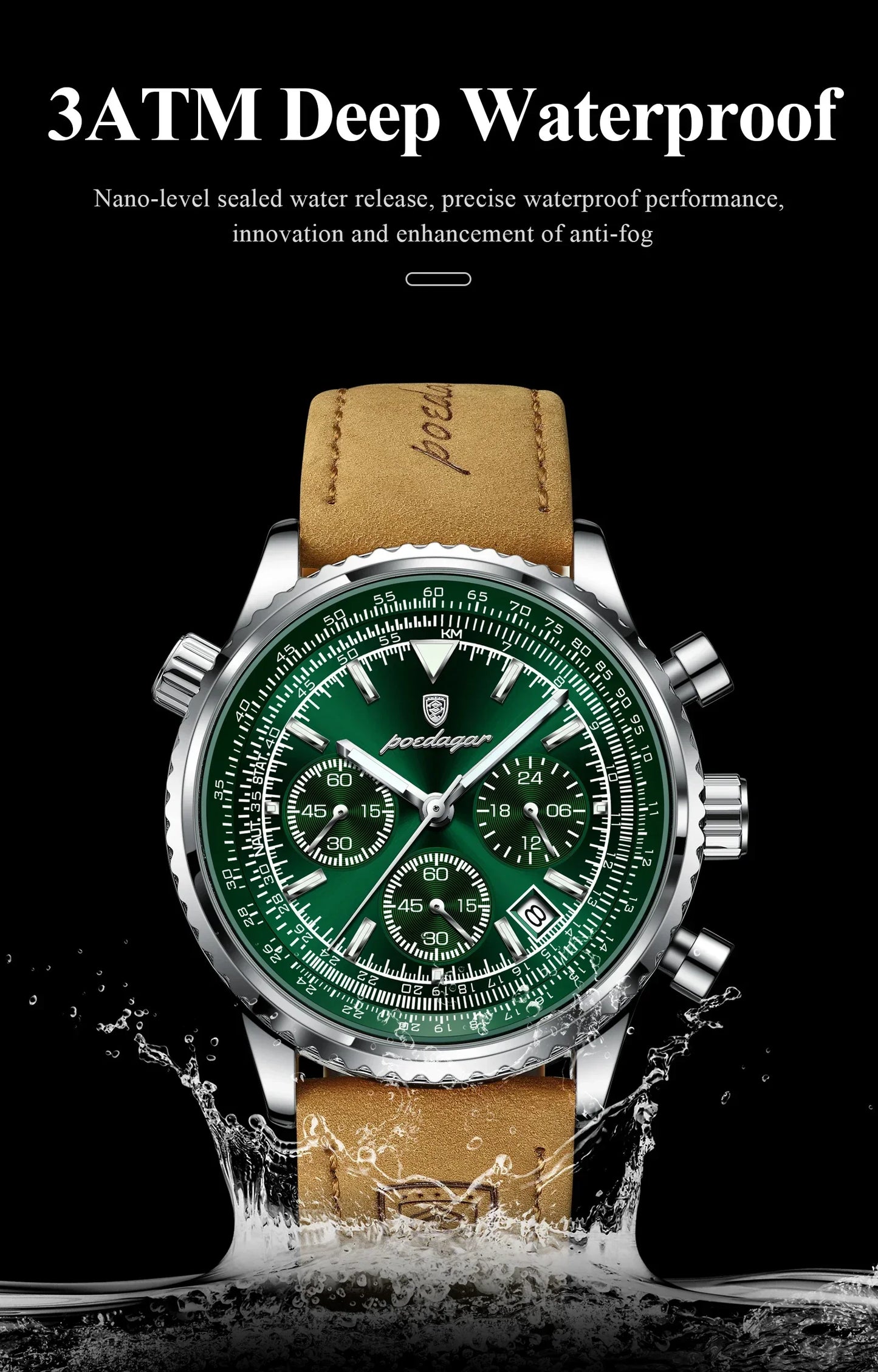 POEDAGAR Chrono Leather Watch