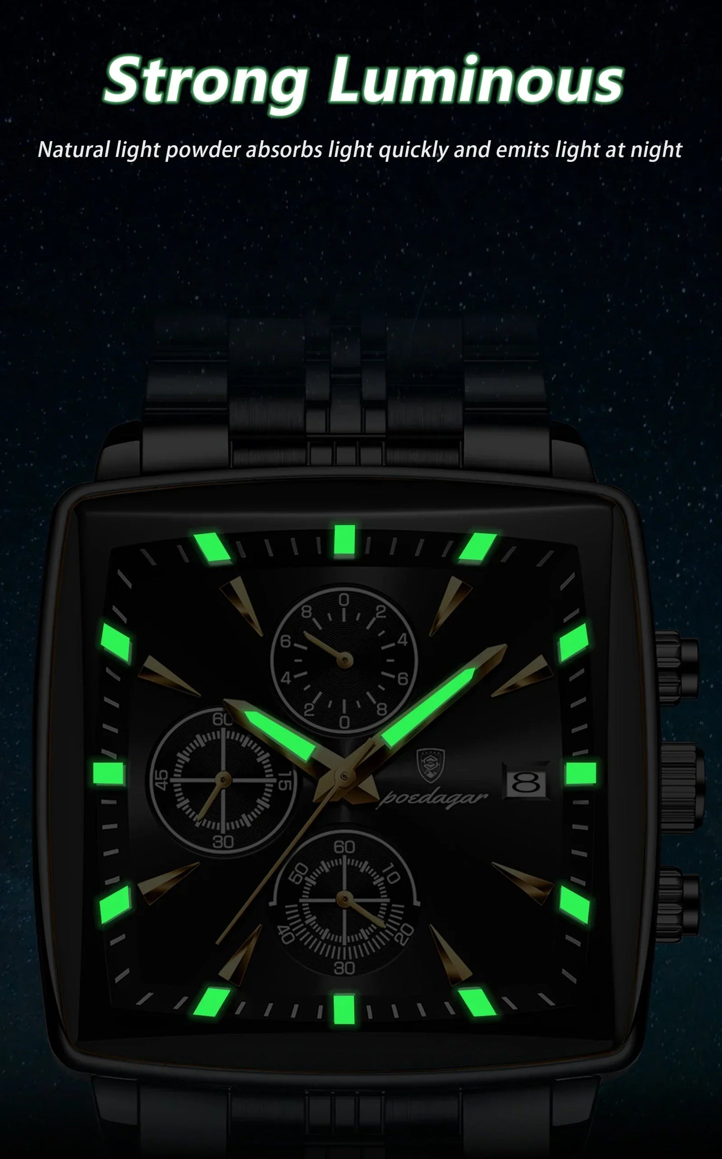 POEDAGAR Square Steel Watch
