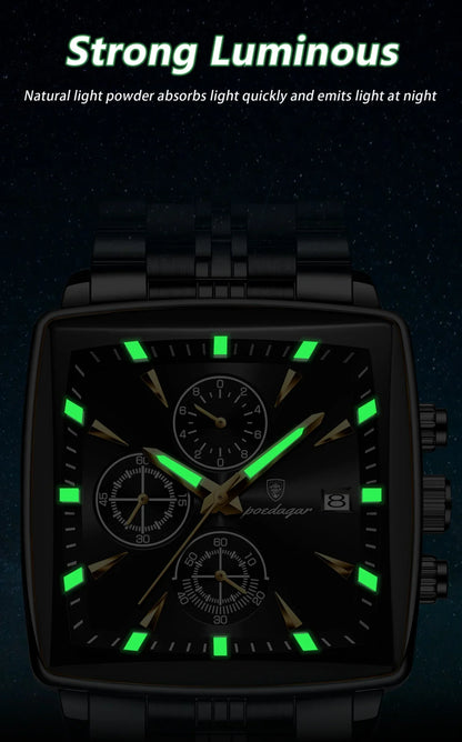 POEDAGAR Square Steel Watch