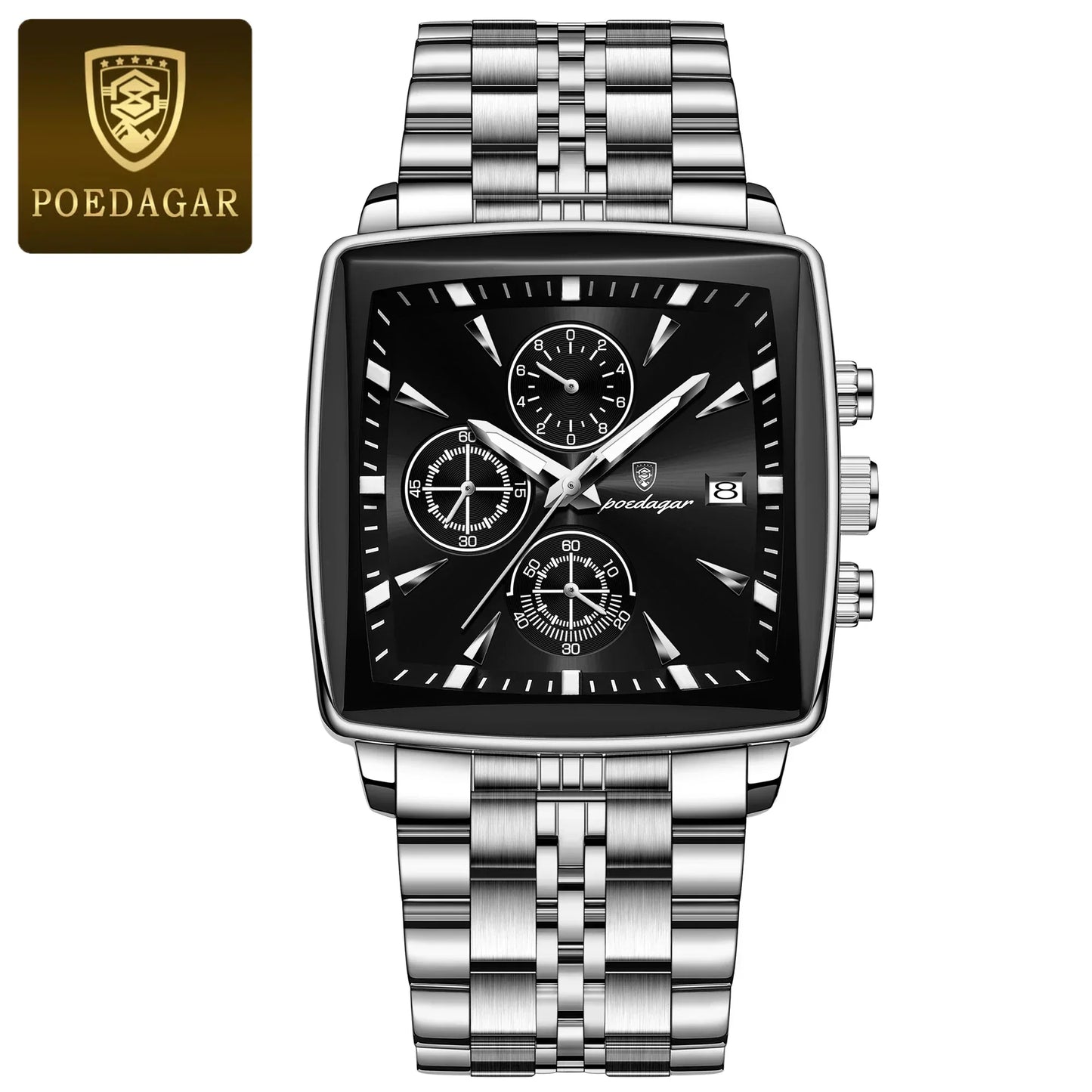 POEDAGAR Square Steel Watch