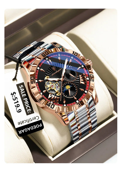 POEDAGAR Prestige Automatic Skeleton Sport Watch