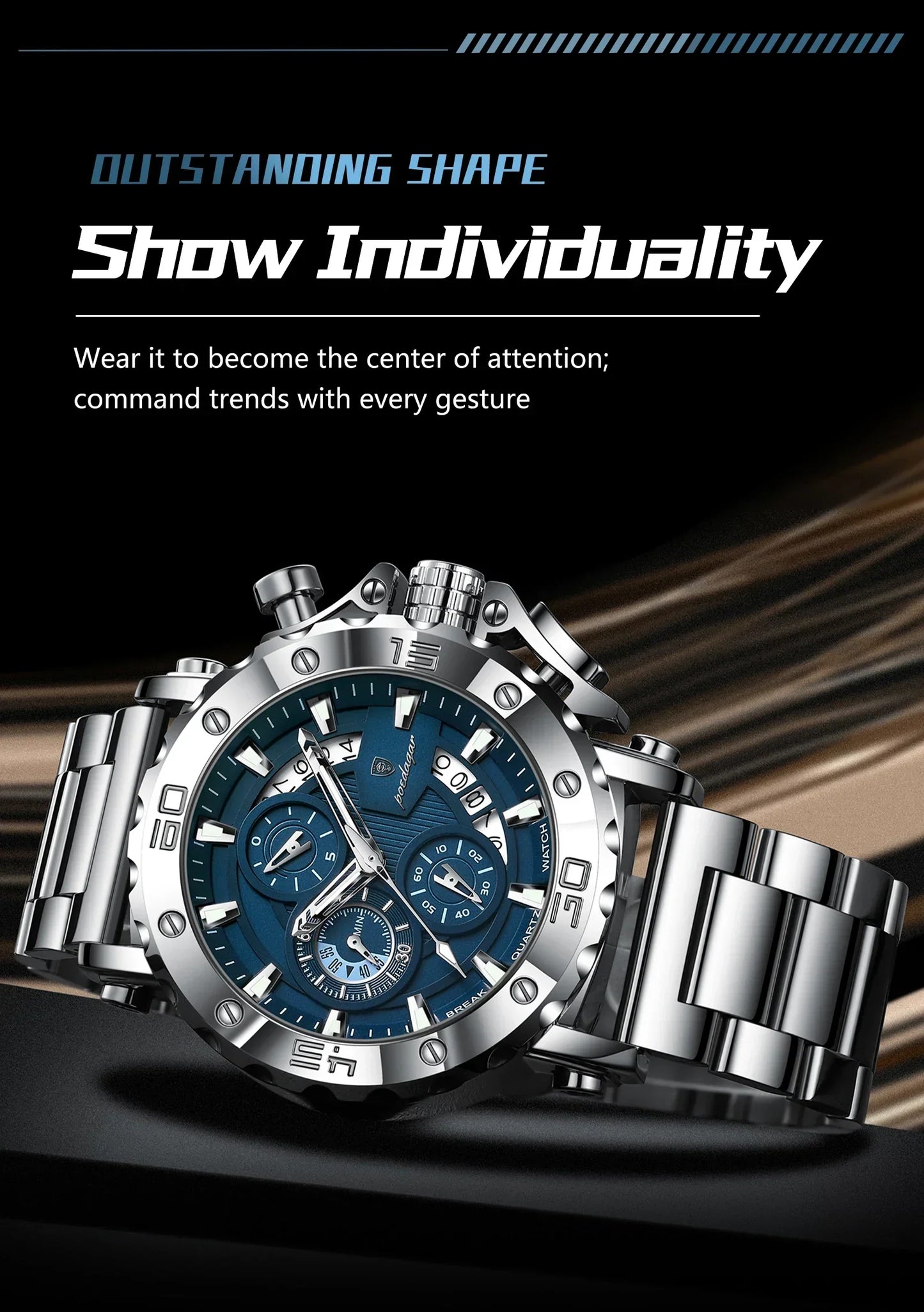 POEDAGAR Titan Chronograph Watch