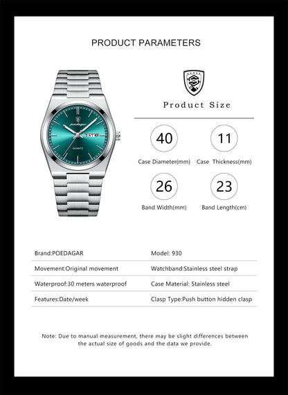 POEDAGAR Classic Date Watch