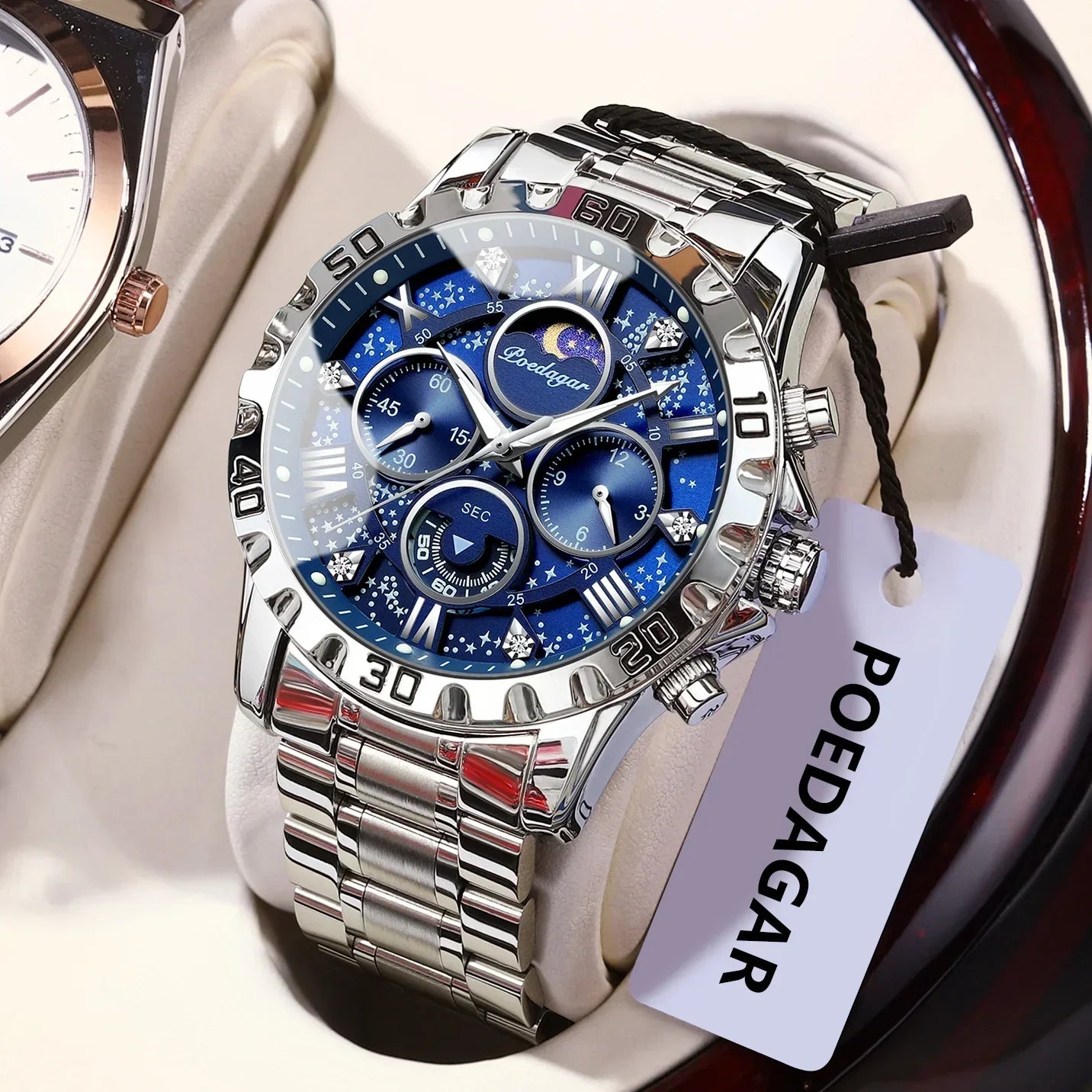 POEDAGAR Chrono Steel Watch