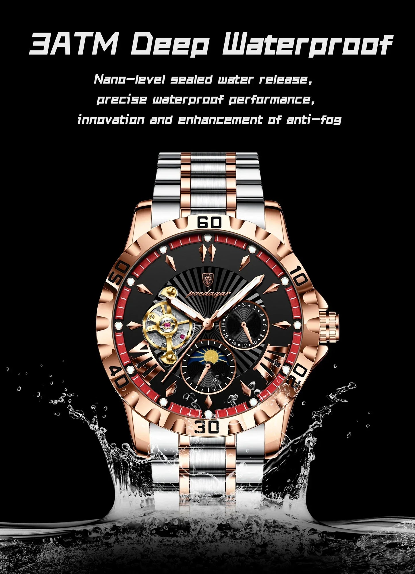POEDAGAR Prestige Automatic Skeleton Sport Watch
