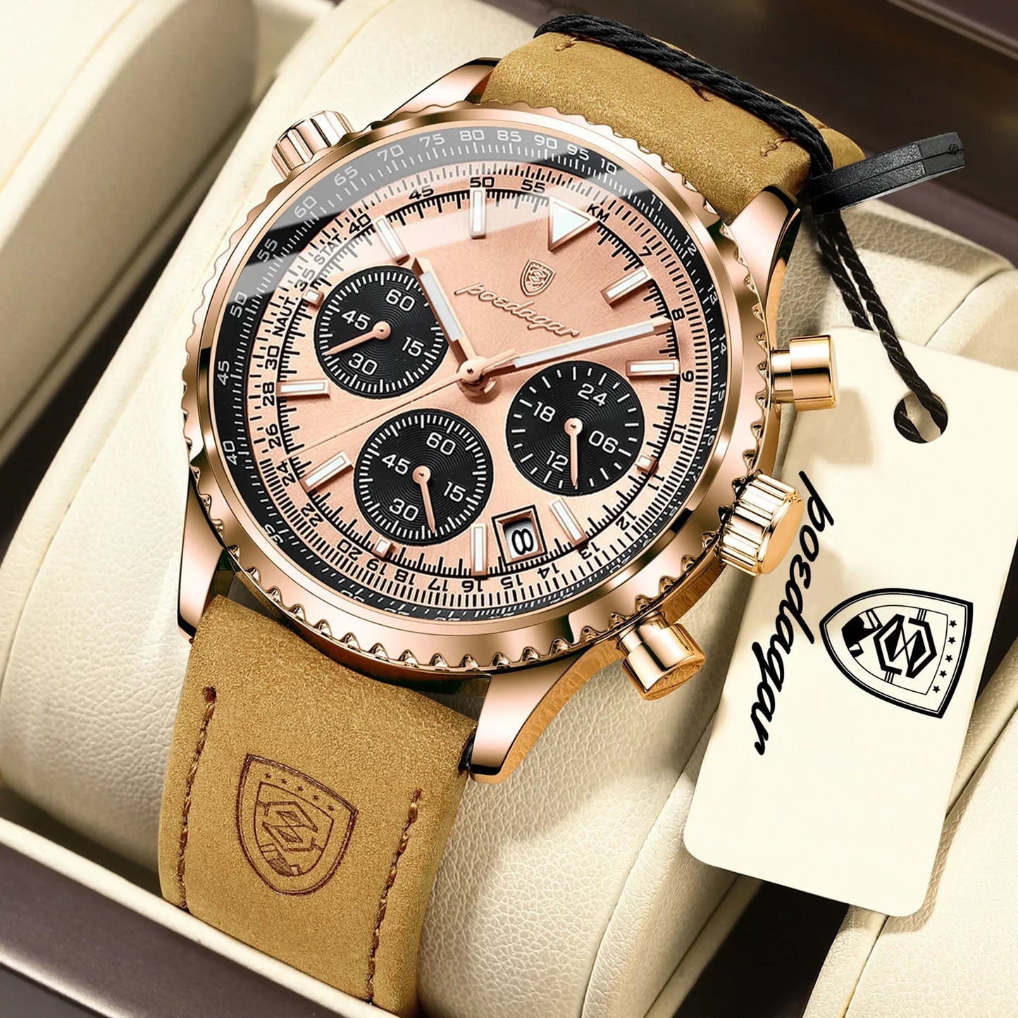 POEDAGAR Chrono Leather Watch
