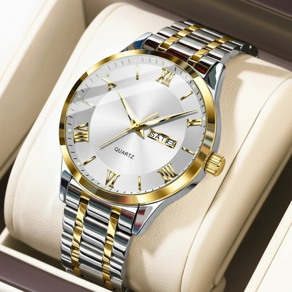 POEDAGAR Classic Day-Date Watch