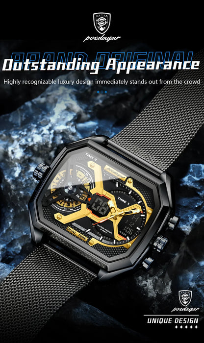 POEDAGAR Tactical Dual Display Chronograph Watch