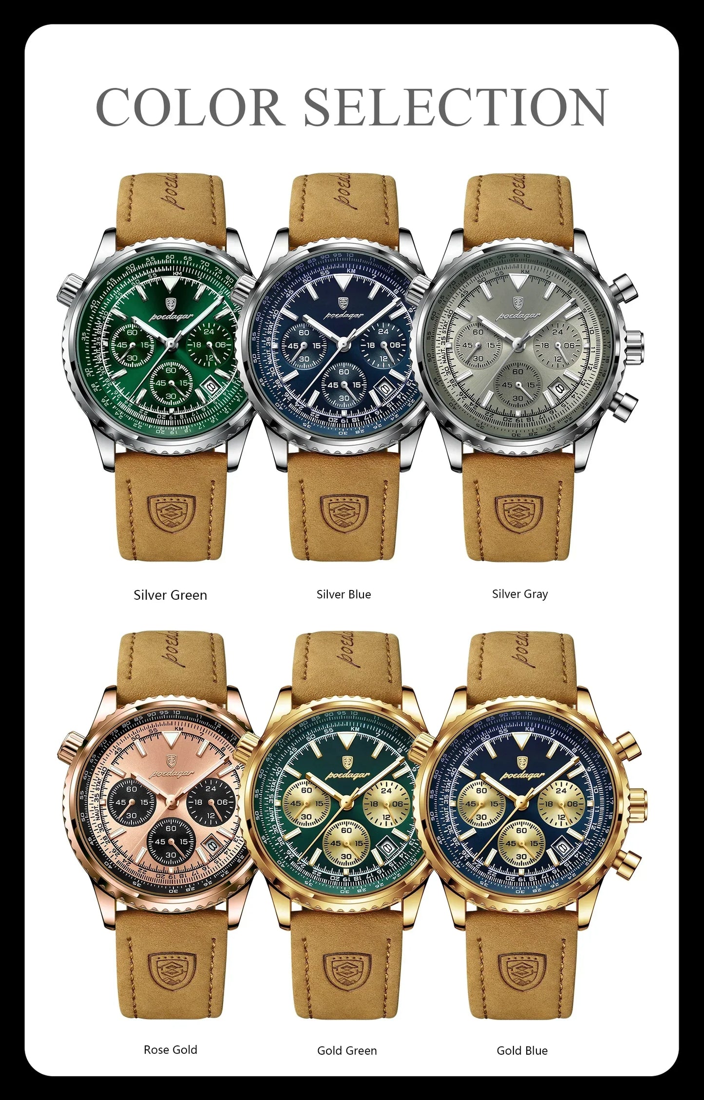 POEDAGAR Chrono Leather Watch