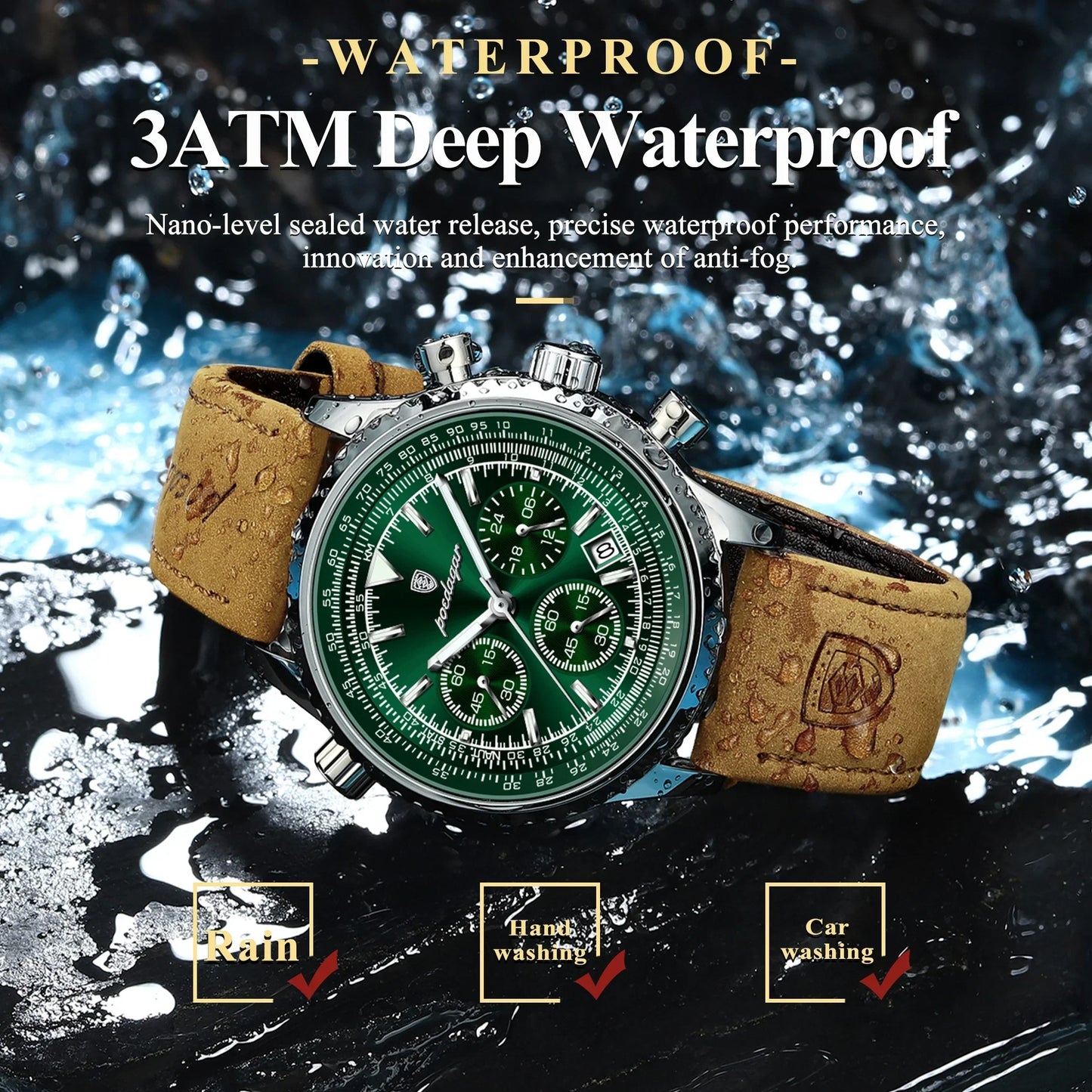 POEDAGAR Chrono Leather Watch