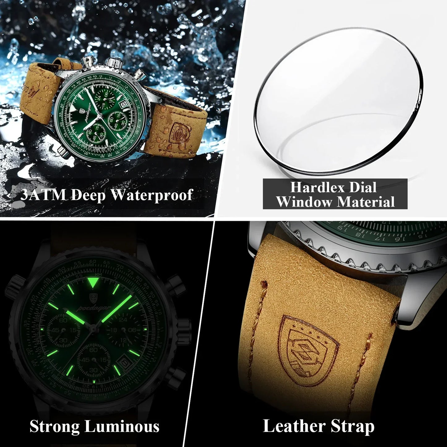 POEDAGAR Chrono Leather Watch