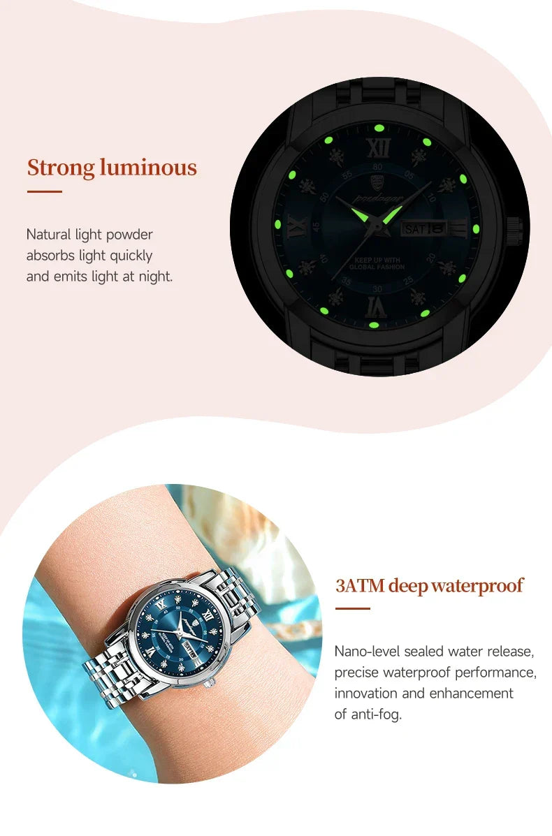 POEDAGAR Elegant Steel Watch