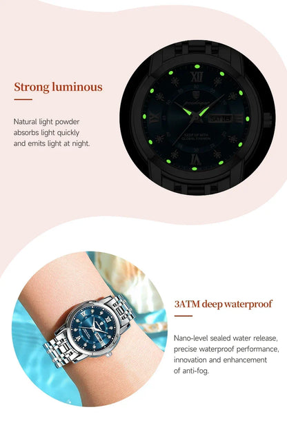 POEDAGAR Elegant Steel Watch