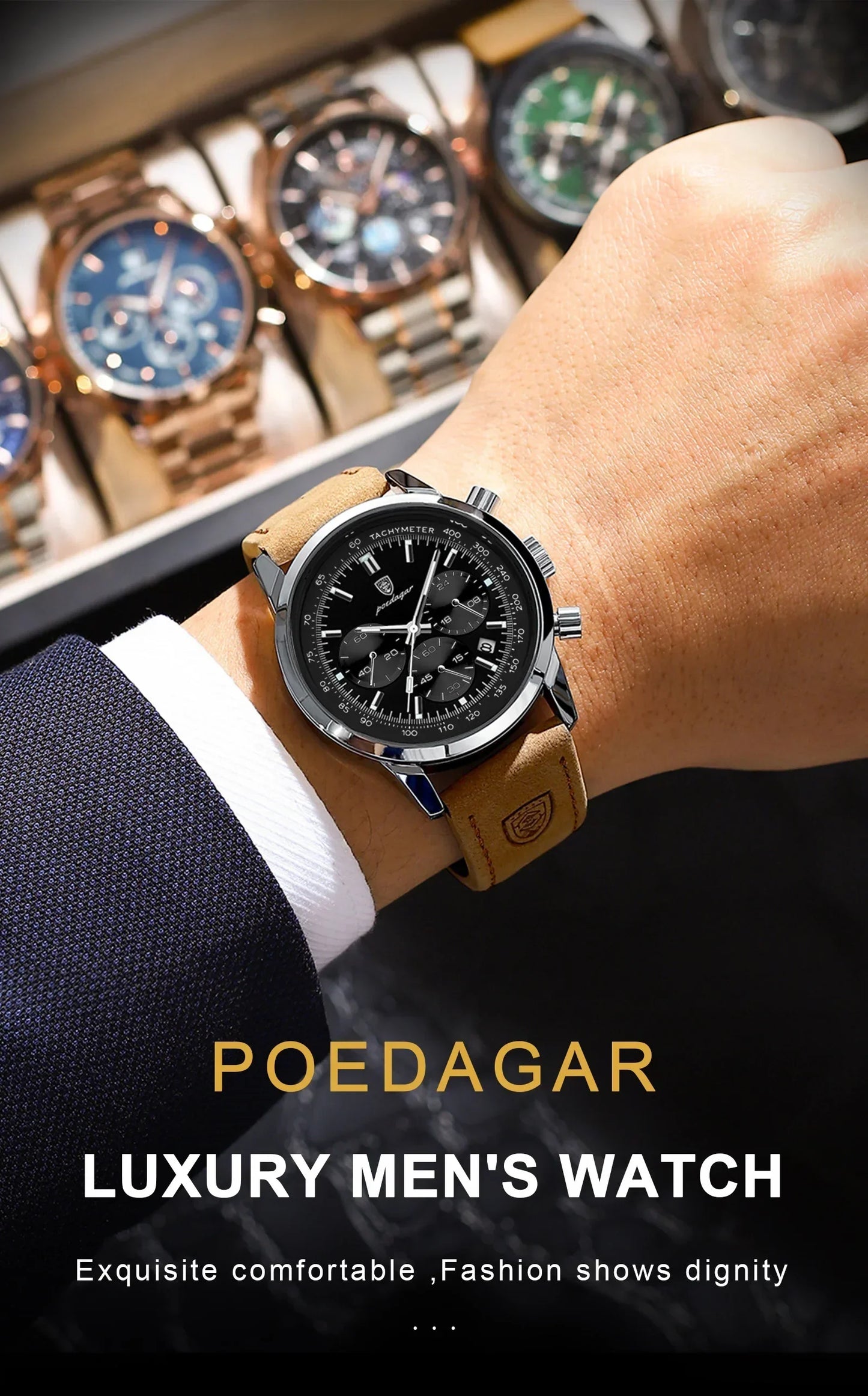 POEDAGAR Classic Chronograph Watch