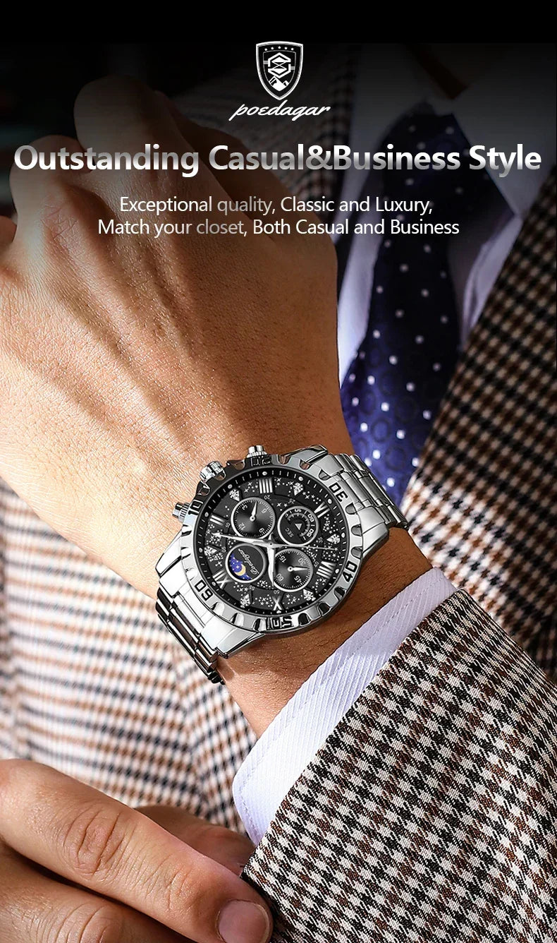POEDAGAR Chrono Steel Watch
